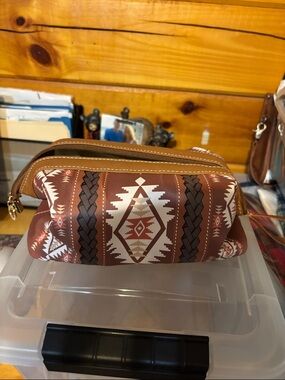 Brown Aztec Print Cosmetic Pouch